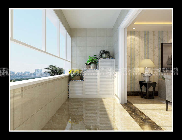 带有设计感的阳台柜既简单又美观，且为主人的收纳实用的观点相吻合。