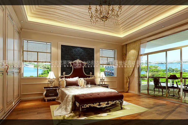 卧室宽敞明亮，吊顶的处理凸显房高，并更显意境。